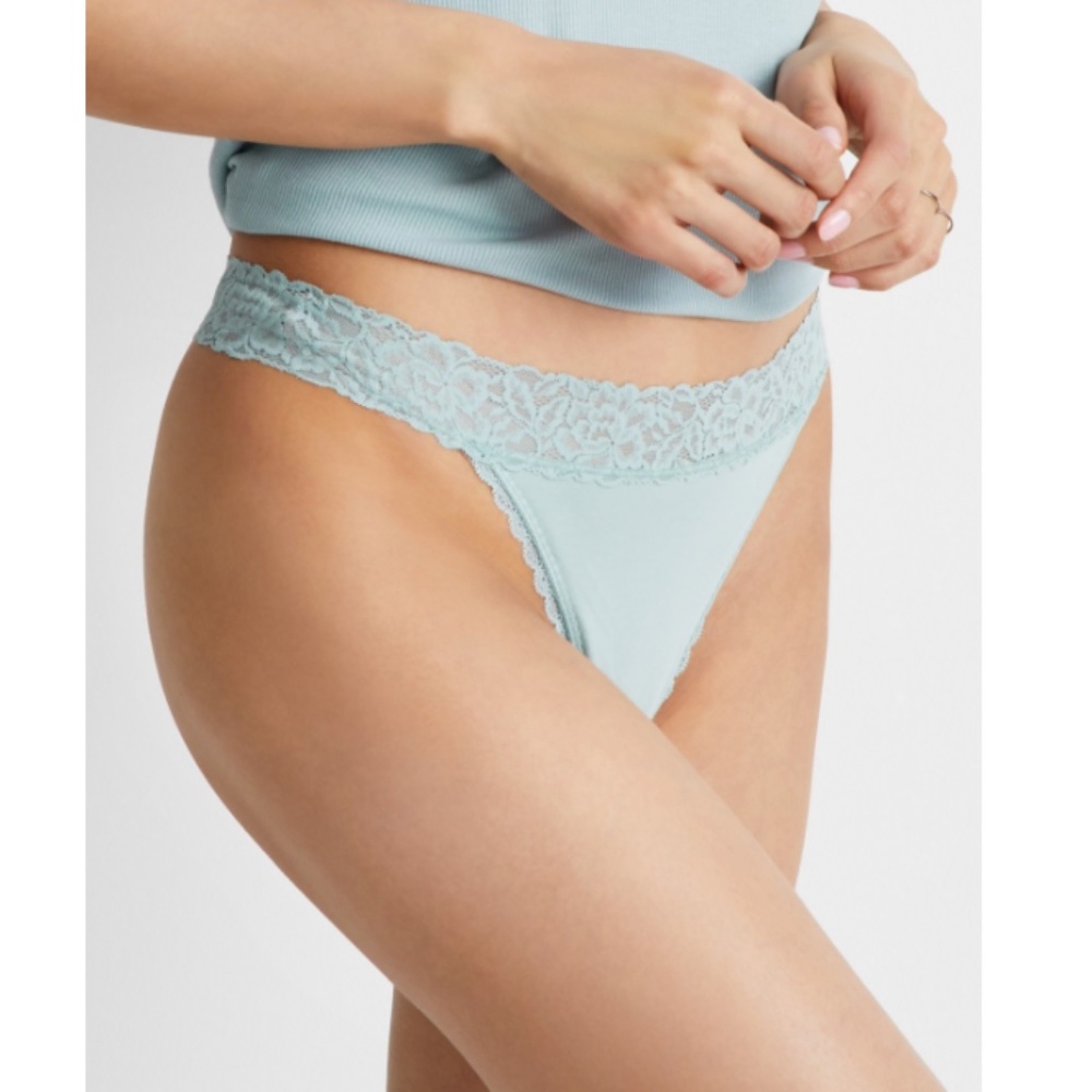 State of Day Women's Cotton Blend Lace-Trim Thong Underwear, Gray Mist, NWT
